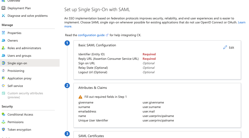 Screenshot of Entra ID setup
