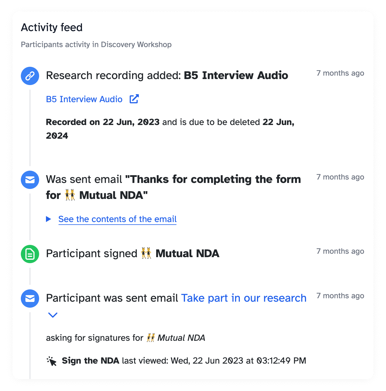 a consent card showing that someone has given granular permissions to process their data