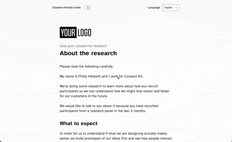 Someone clicking through a multi-page consent form