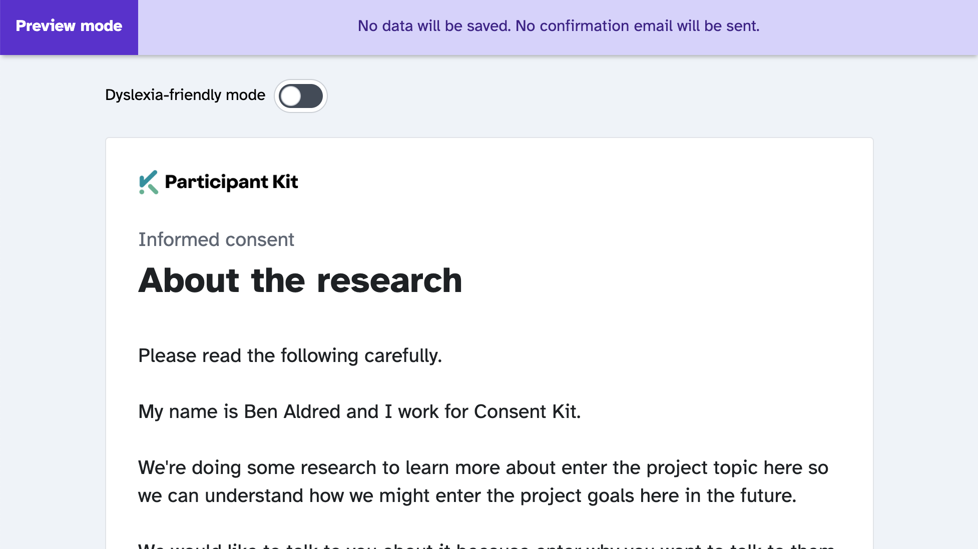 Full form preview mode